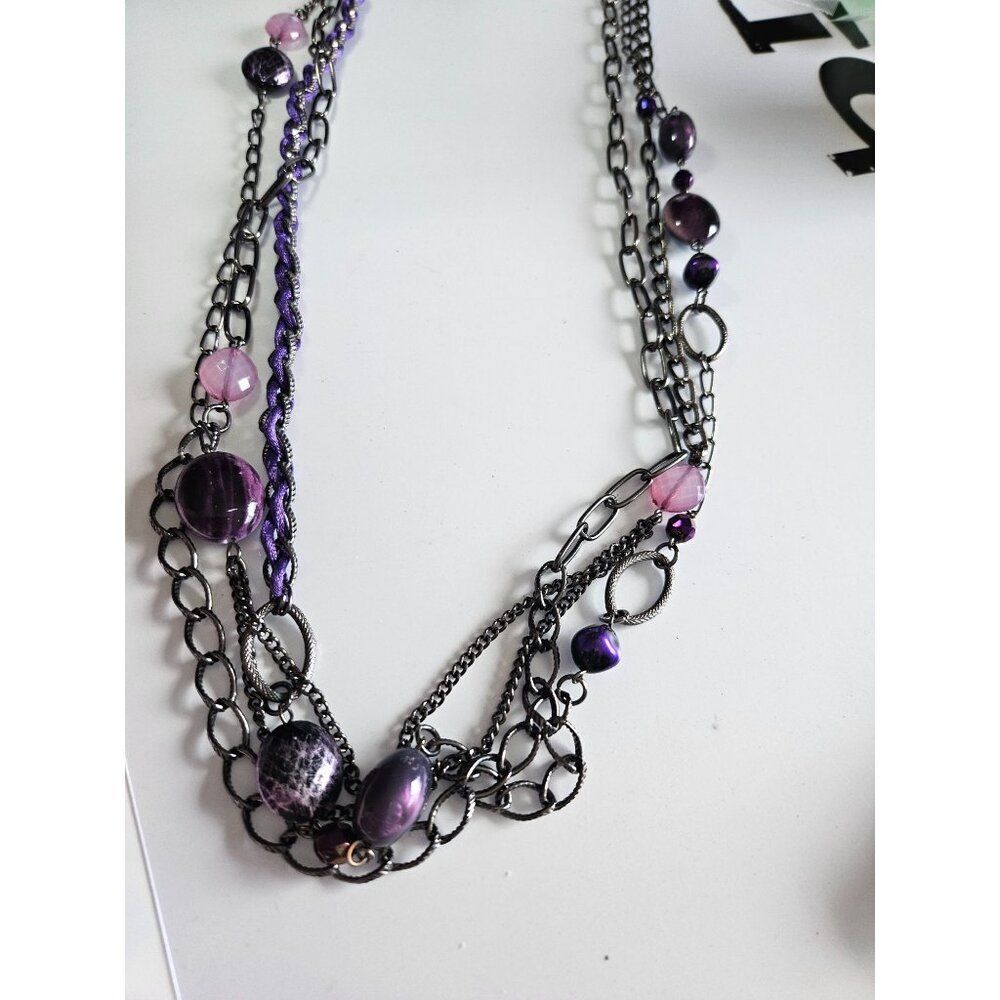 New York and Company fashion necklace 40-43" purple dark silver